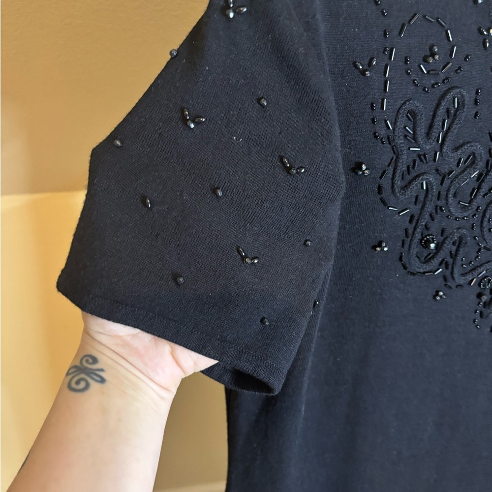 Vintage 90s Maggy London Black Beaded Knit Dress – Size 14 (Fits M/L) wool blend - Picture 4 of 13